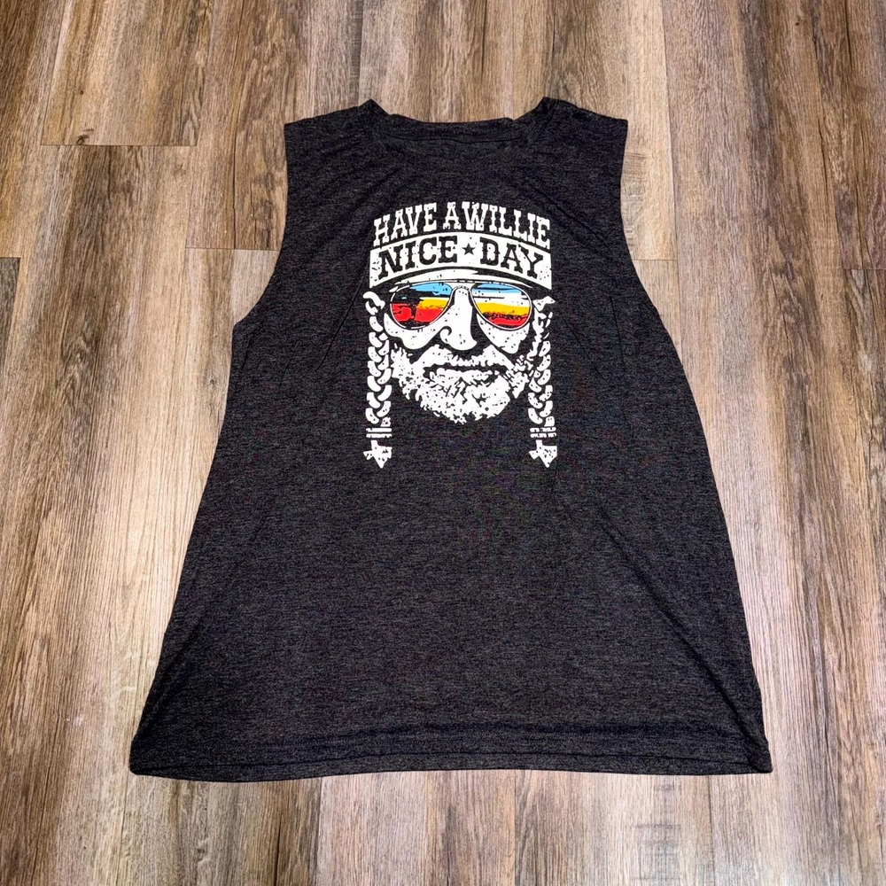 Willie Nelson Have A Nice Day Tank Top Womens 2XL Heather Black Cotton Casual